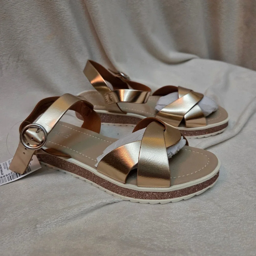 The Children's Place Youth Rose Gold Metallic Glitter Sandals Size 2 NEW